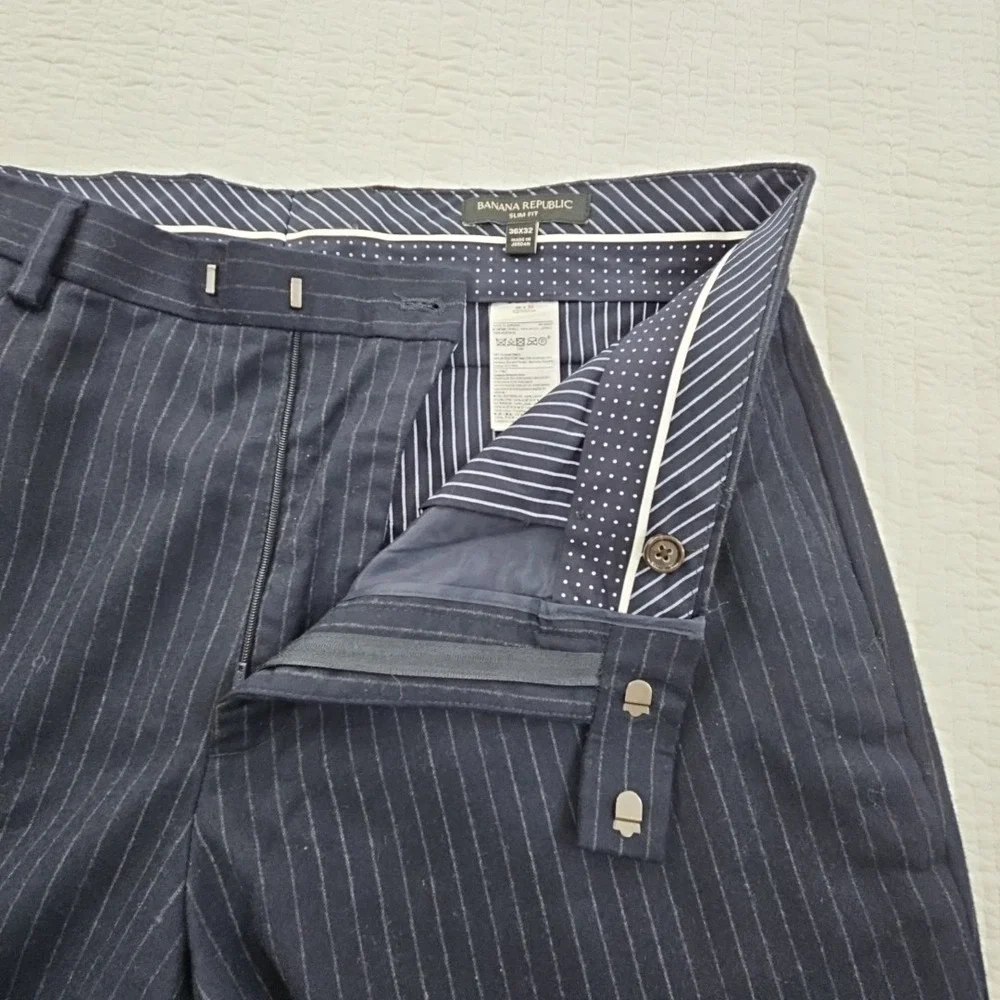 Banana Republic Dress‎ Pants Men's 36x32 Navy Blue Chalk Stripe Slim Fit Luxe